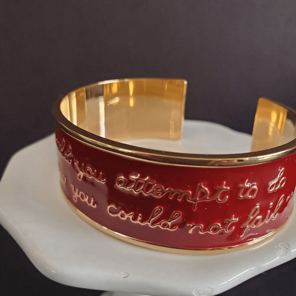 Rustic Cuff Bracelet Red Enamel Gold Tone Encouraging Inspiration Motivational - Picture 4 of 11